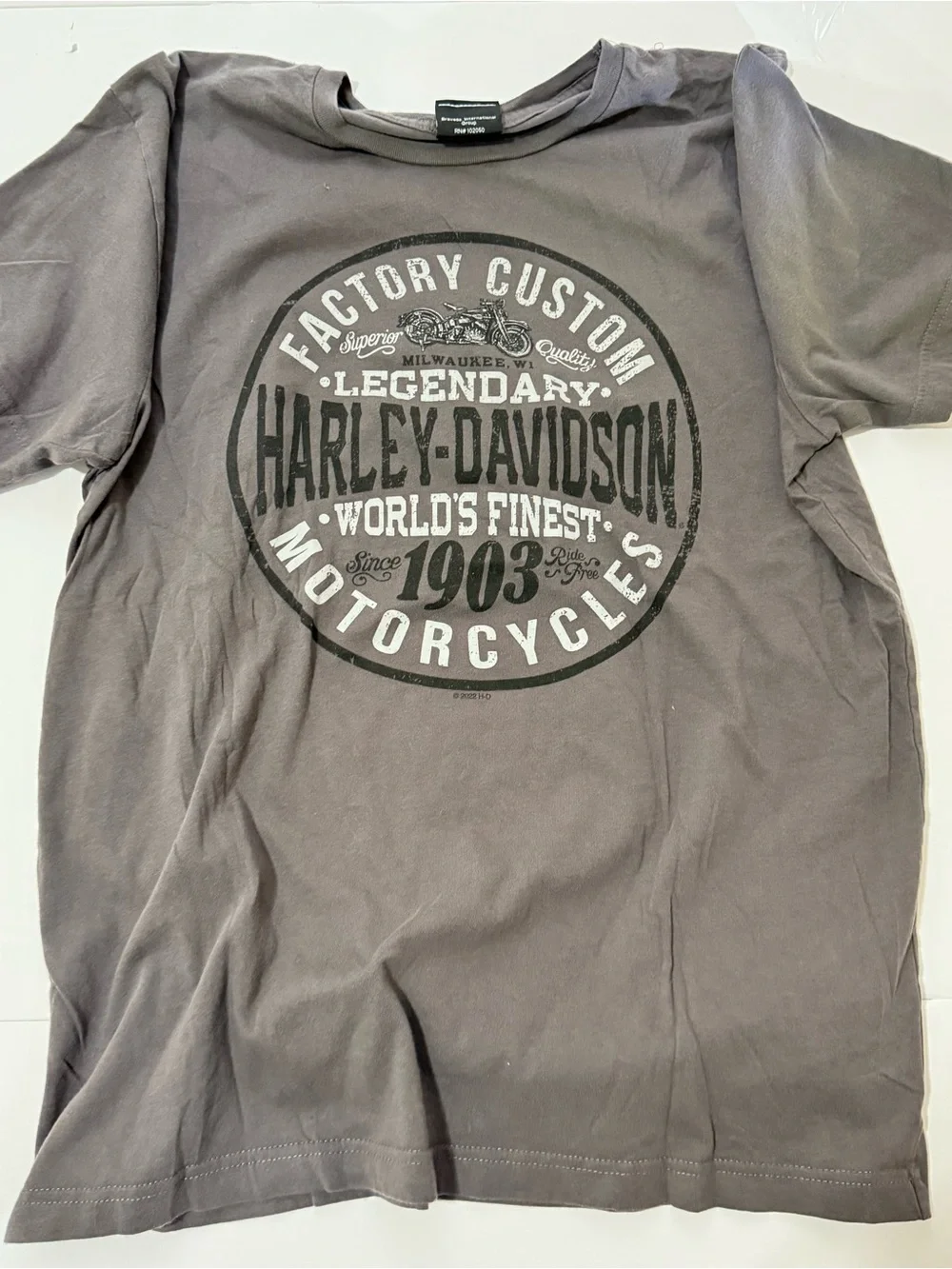 Harley-Davidson Gray Short-Sleeve Tee with Circular Factory Custom Logo